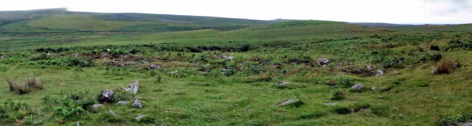 Panorama of what seems to be a very long longhouse, paced out at 28 metres (90 feet) long
