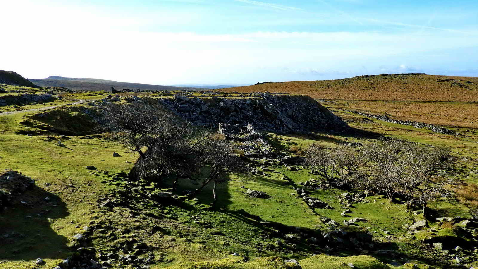 Overlooking the Manager’s House (The flat grassy site int he centre) with ruins on the horse stables beyond