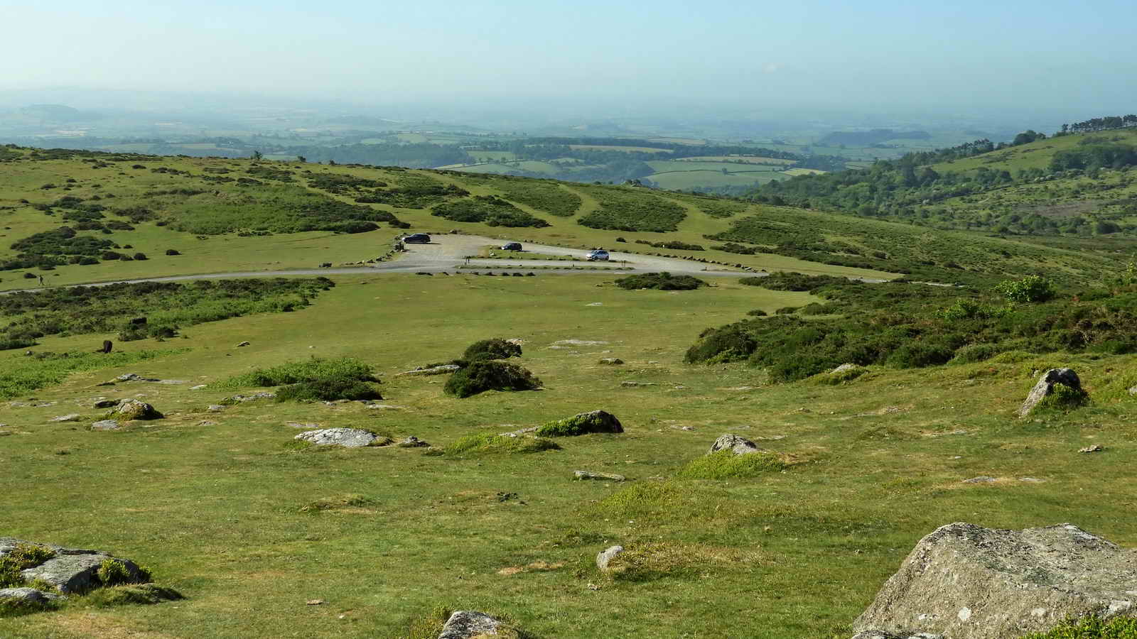 Looking back down to the car park - and the view of Devon beyond