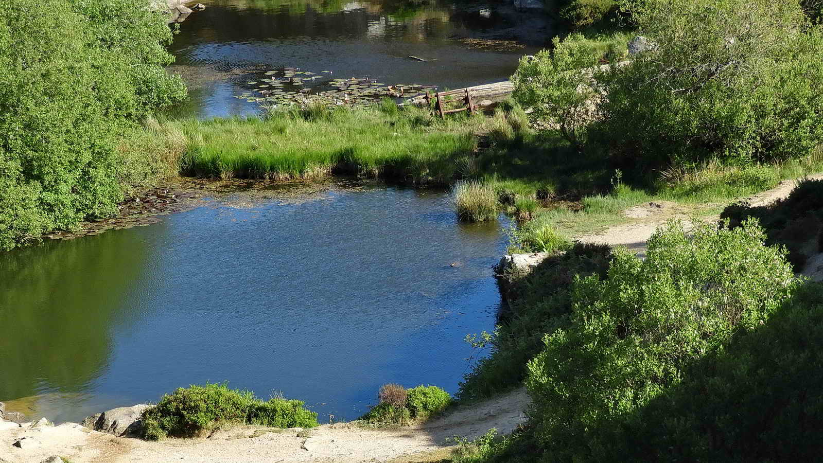 Standing at the perimeter fence, looking down into the Quarry ponds