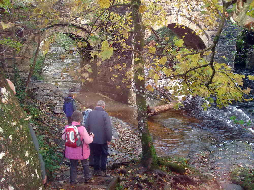 New Bridge, at SX 7114 7088, walking along the Two Moors Way beside the River Dart