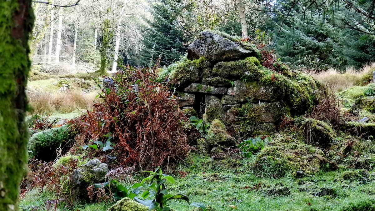 Lower gable end wall of the longhouse (animal shippon) with a slit window