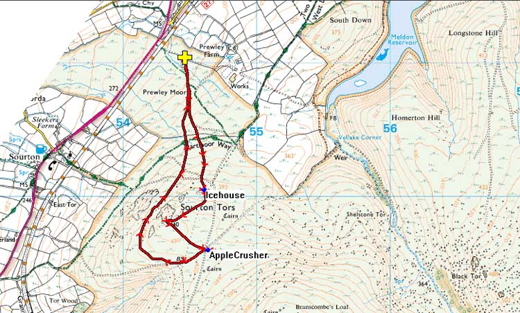 Map of Route -  Crown Copyright -  Ordnance Survey Licence number 100047373