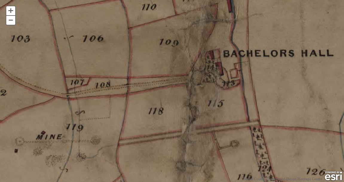 Tithe Map from 1840 showing nearby Bachelors hall