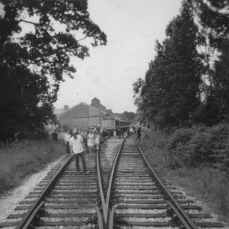 The railway passing the Railway Sheds at Bovey Tracey - now the main bypass. This is looking down towards the fire station