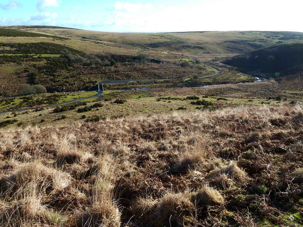 Looking down on the valley floor from the high ground near the dam