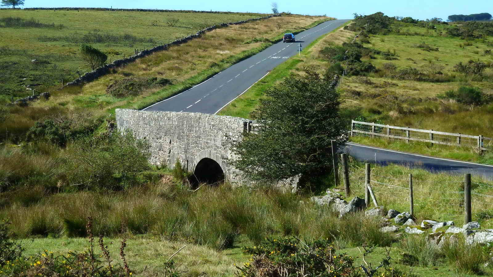 Higher Cherry Brook Bridge from the secondary car park, on the B3212 Yelverton to Moretonhampstead road, looking towards Two Bridges. 