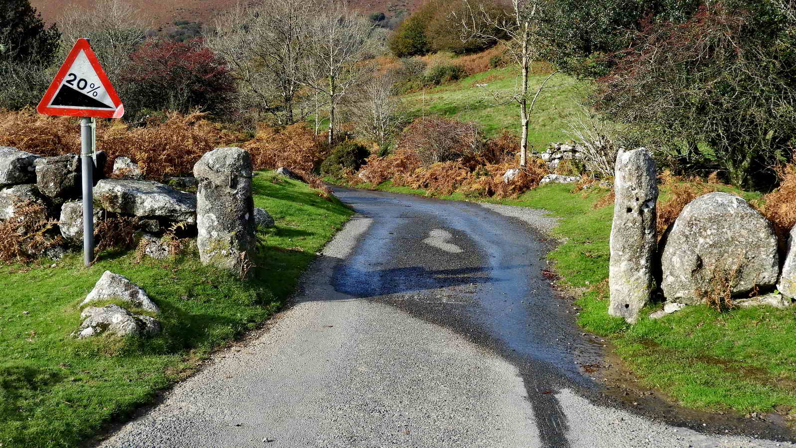 Bonehill Gate where we rejoin the metalled road