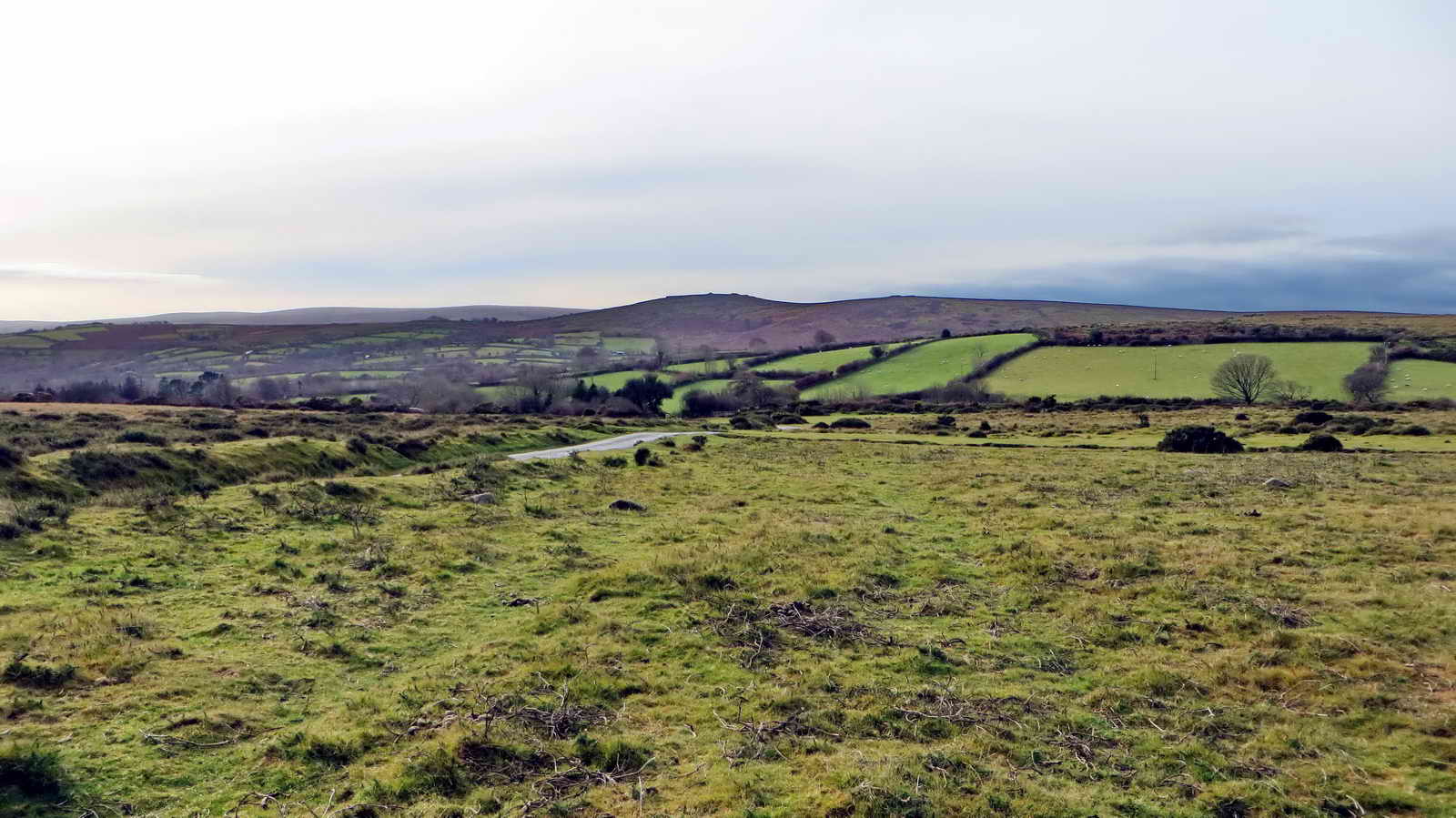 Looking backwards as we approach our parking area, with Corndon Down (Elevation 434m, 1423 feet) in the distance